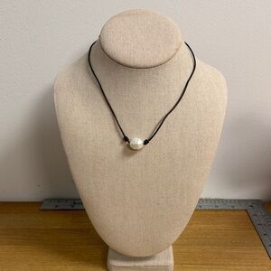Pearl bead on brown leather rope necklace